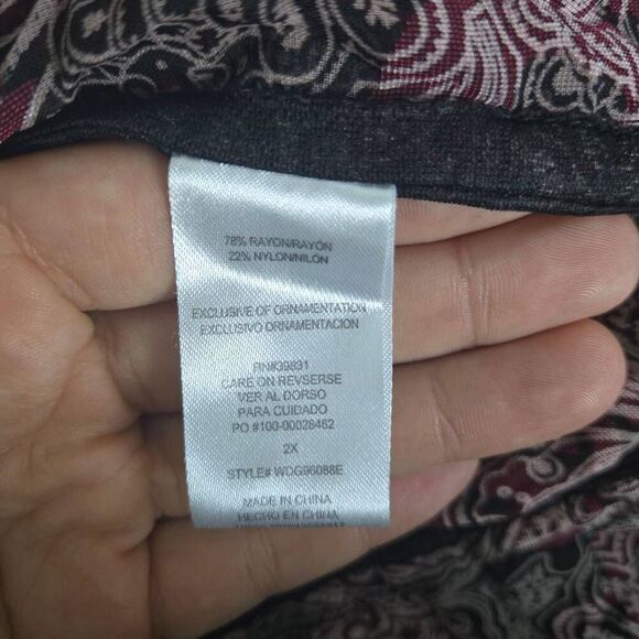 Democracy Womens Velvet Burnout Sheer Top 2X Red Black Off Shoulder Whimsigoth - Picture 6 of 8